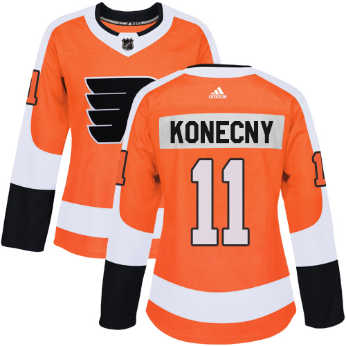 Adidas Philadelphia Flyers #11 Travis Konecny Orange Home Authentic Women Stitched NHL Jersey